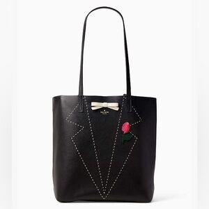 Kate Spade On Purpose Embroidered Leather Tote with tuxedo and boutonnière EUC